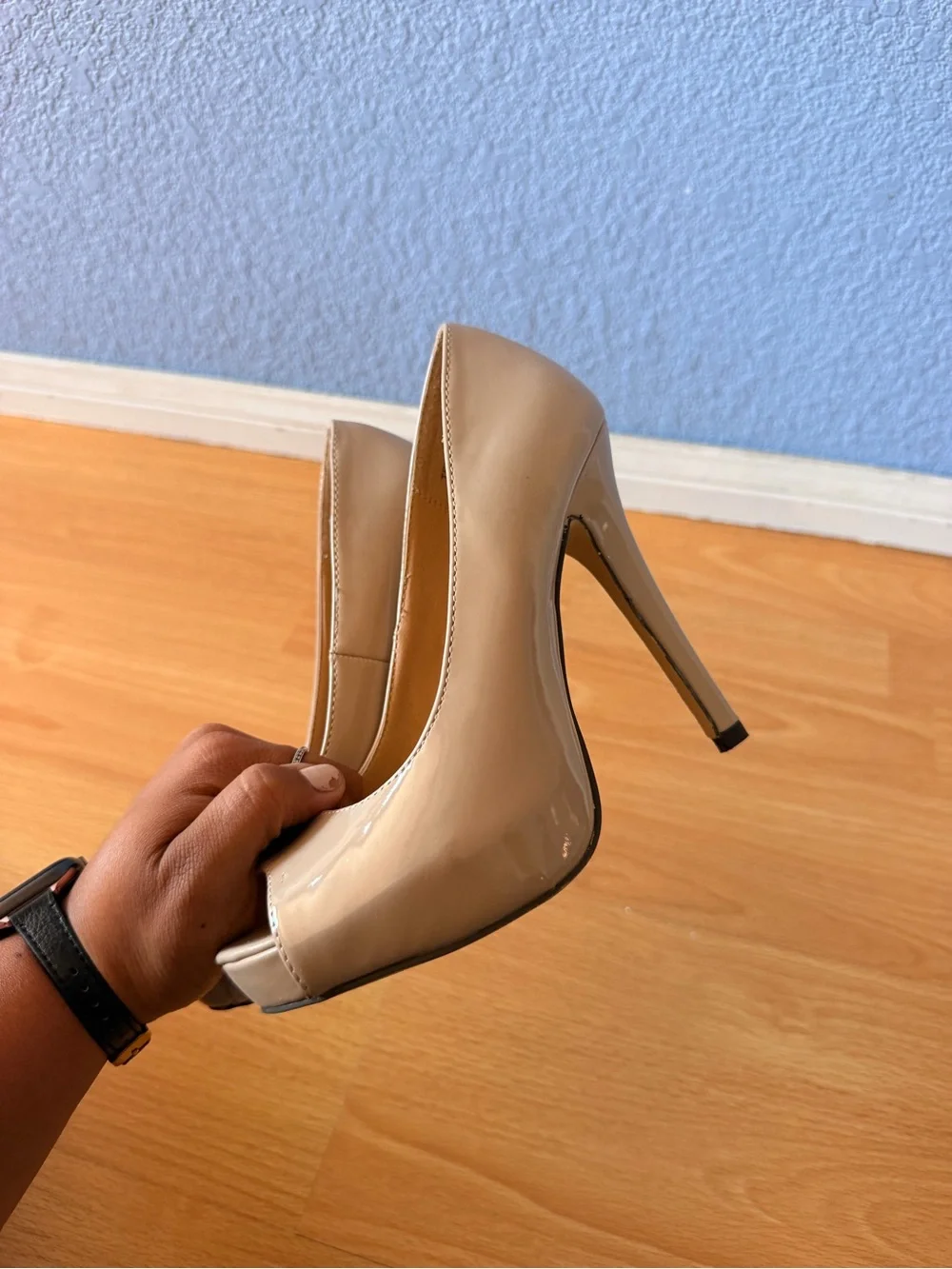 Diba Nude Patent Peep-Toe Stiletto Heels